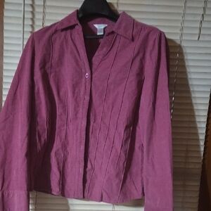Christopher & Banks Long Sleeve Corduroy Fuschia Blouse